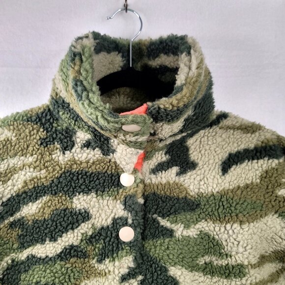 J Crew Sherpa Fleece Snap Collar Pullover Camo XXS SOLD OUT ON JCREW WEBSITE New - Picture 3 of 16